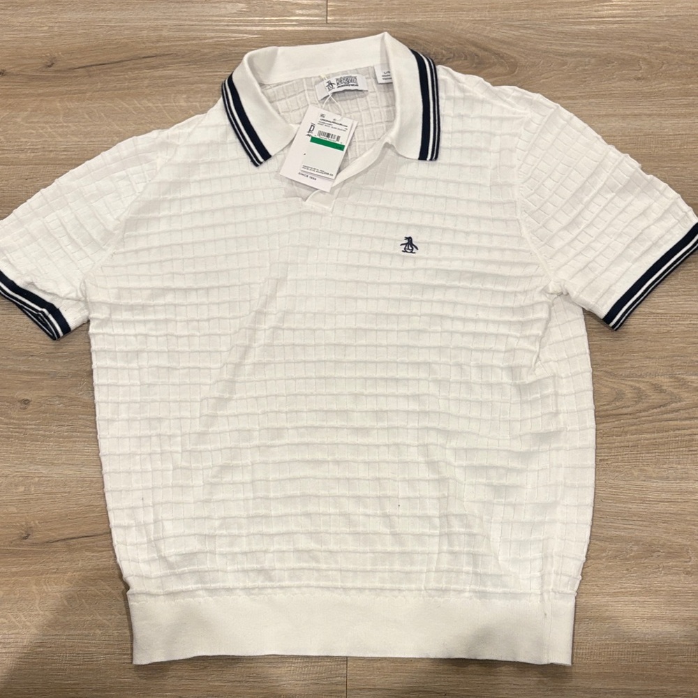 Original Penguin White Polo with Navy Contrast Trim